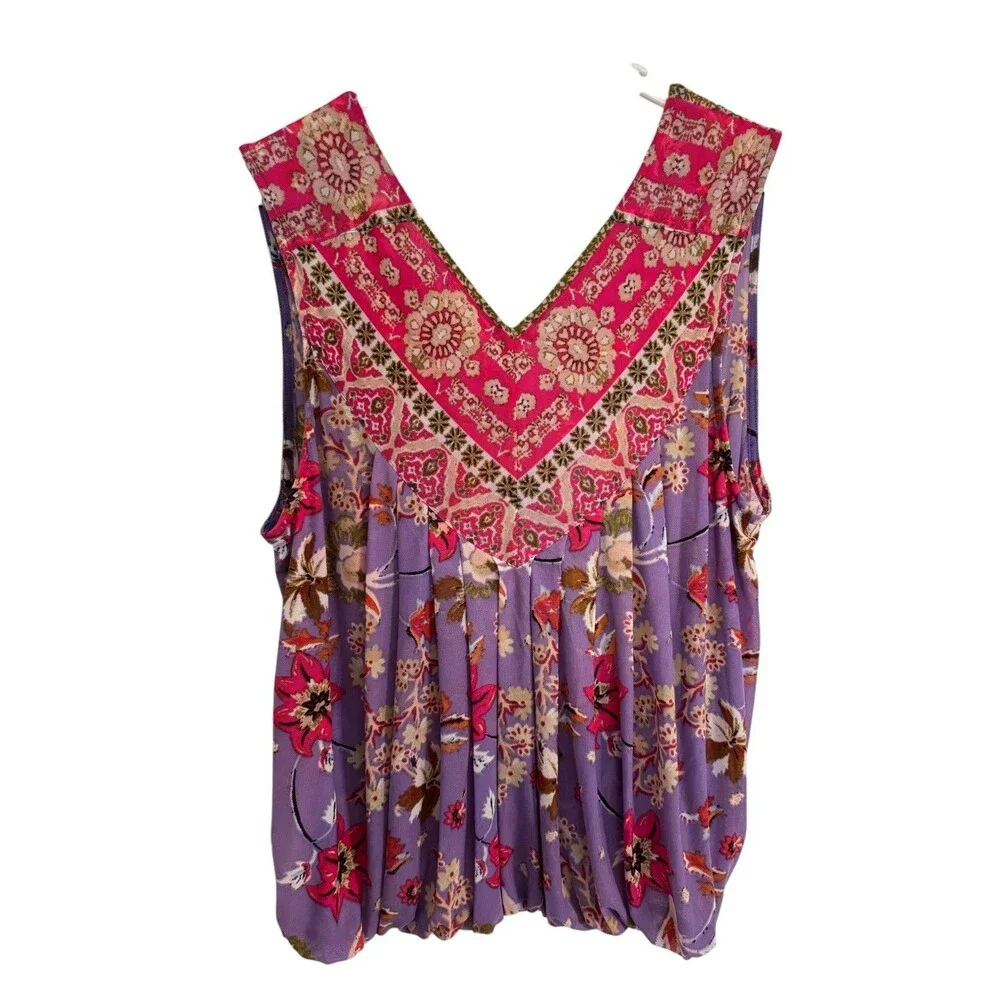 Free People Cobalt Combat MEDIUMTank Top Mesh Floral Surplice Bodice Boho Hippie